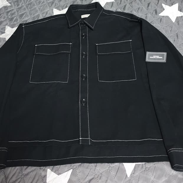 SLAM 크롭 스티치 오버사이즈 데님 셔츠 블랙 (F)