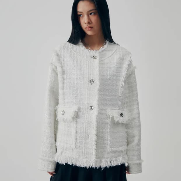 트리밍버드 Frayed Trim Tweed Over-fit Jacket