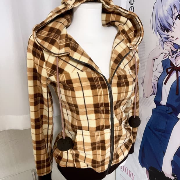 리즈리사 트랄라라 체크 빅 리본 폼폼이 라떼갸루 후드집업