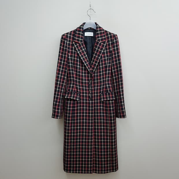 모조에스핀 체크 울 싱글 롱코트 55사이즈