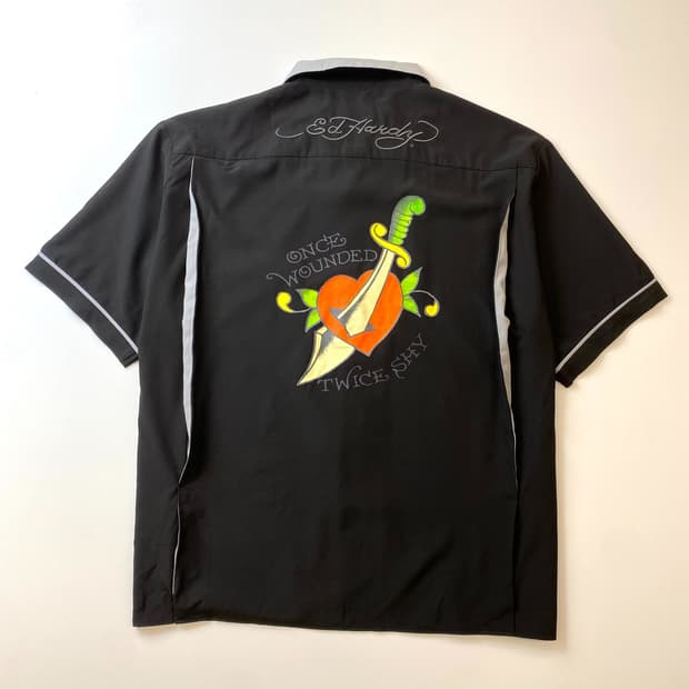 [XL] Ed Hardy 에드하디 대거 그래픽 반팔 볼링셔츠