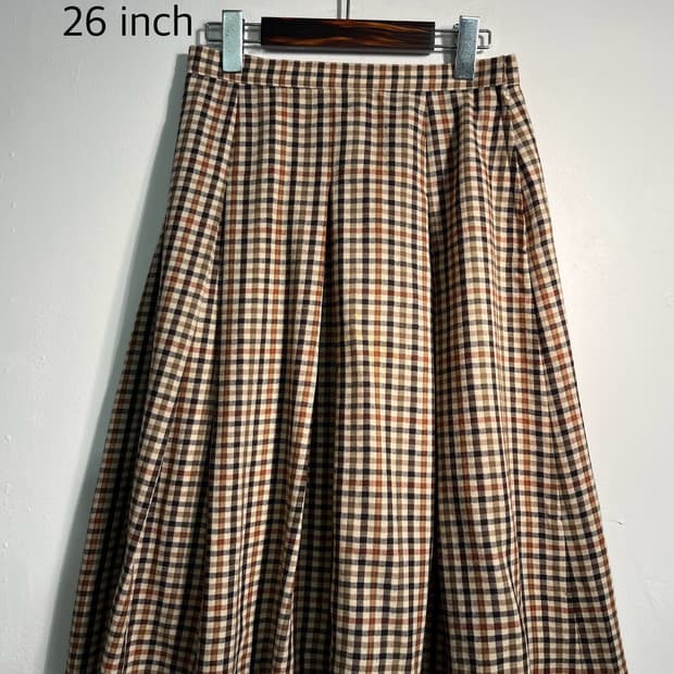 Burberry 버버리 울 100% 플리츠 체크 스커트 