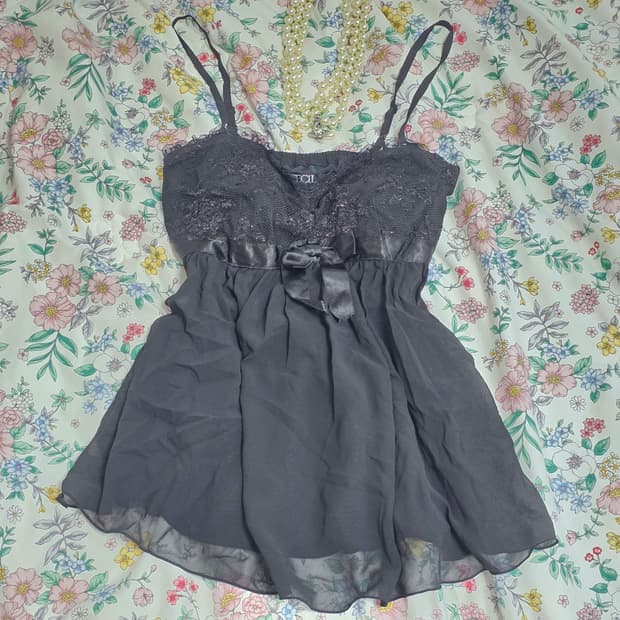 세실맥비 일본빈티지)오네갸루st 대장 y2k 레이스 리본 쉬폰 슬리브리스