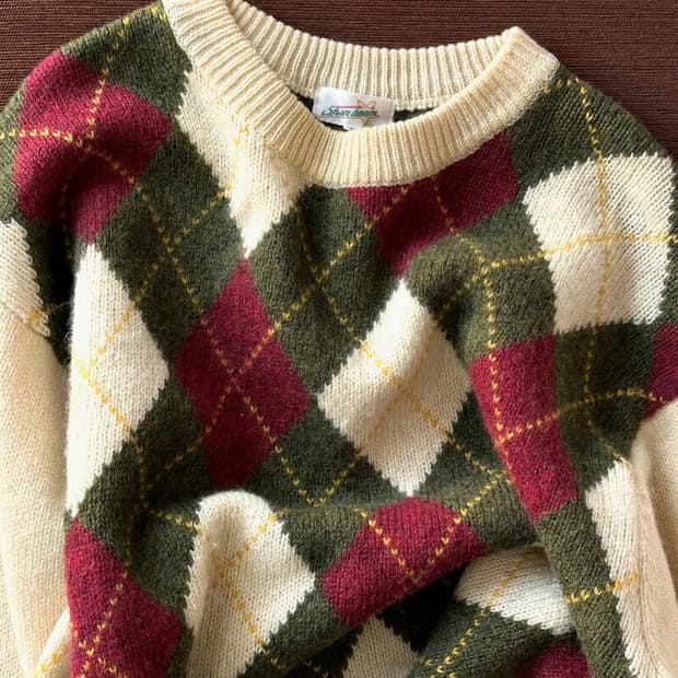 Dry wool argyle pattern knit P/O