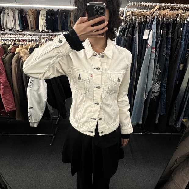 S)리바이스 빈티지 등판 독수리 자수 화이트 트러커 자켓