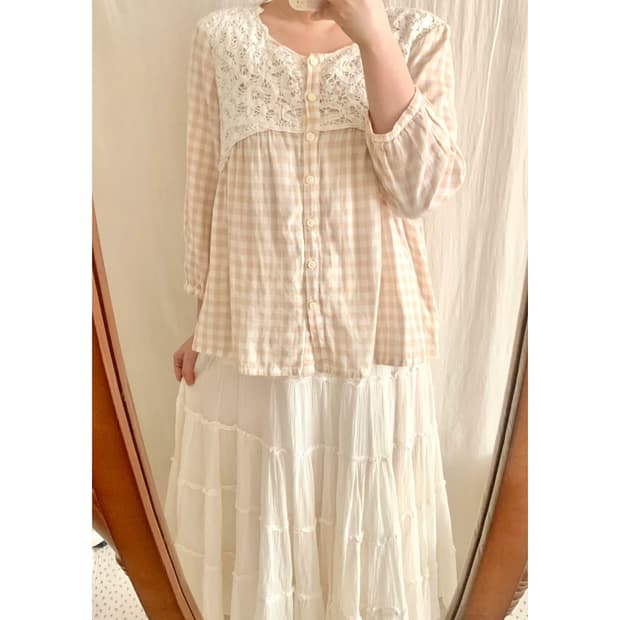 크로쉐 체크 모리 블라우스