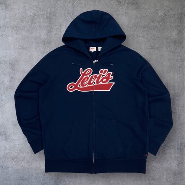 리바이스 네이비 컬러 스펠아웃 빅로고 후드 집업