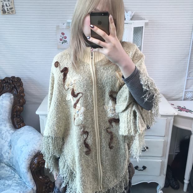 일본빈티지 페일 옐로우 보카시 케이프 투웨이 집업