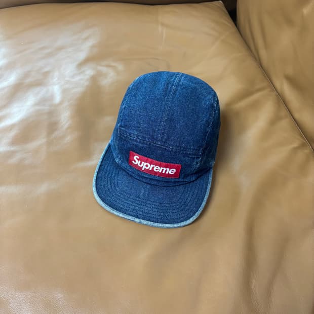 슈프림 캠프캡 모자 박스로고 워시드 데님