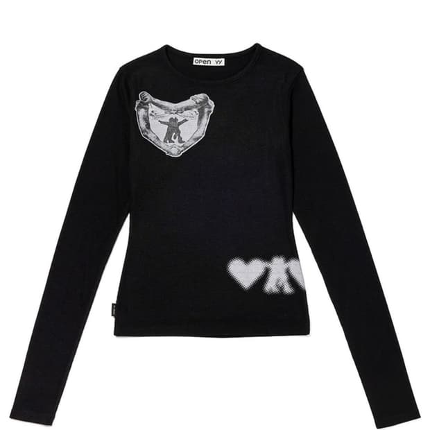 오픈와이와이 RIBBED YY HUG & HEART TOP (BLACK)