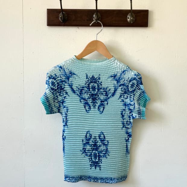 Japan vtg 마린블루 플리츠 탑