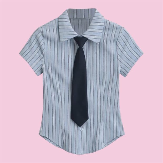 [새상품]타이 스트라이프 셔츠 블라우스