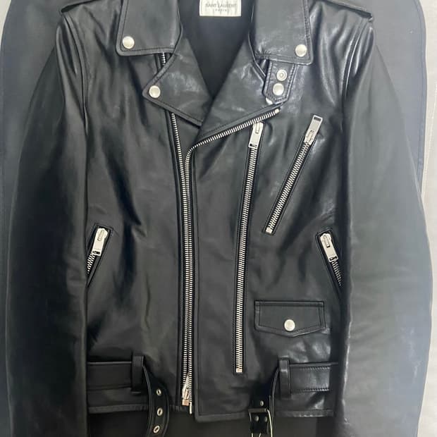 생로랑 l17 오일드카프 46 라이더 가죽 자켓 레더