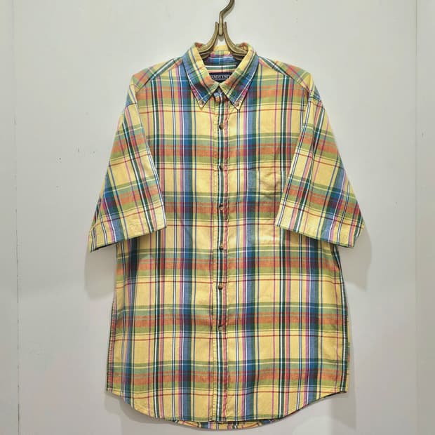 80-90's USA Lands End 레몬 체크 반팔셔츠