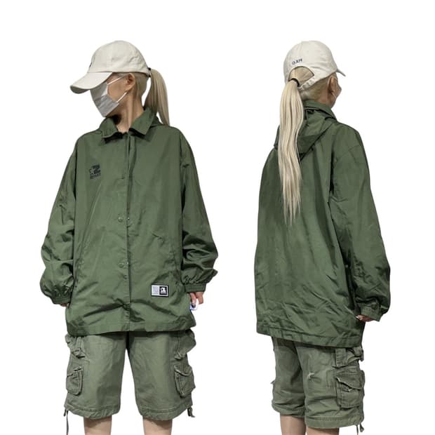스타터 카키 올드스쿨 오버핏 후드 바람막이 트랙 자켓