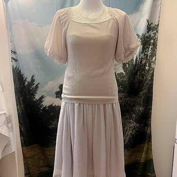 Ivory puff chiffon midi skirt