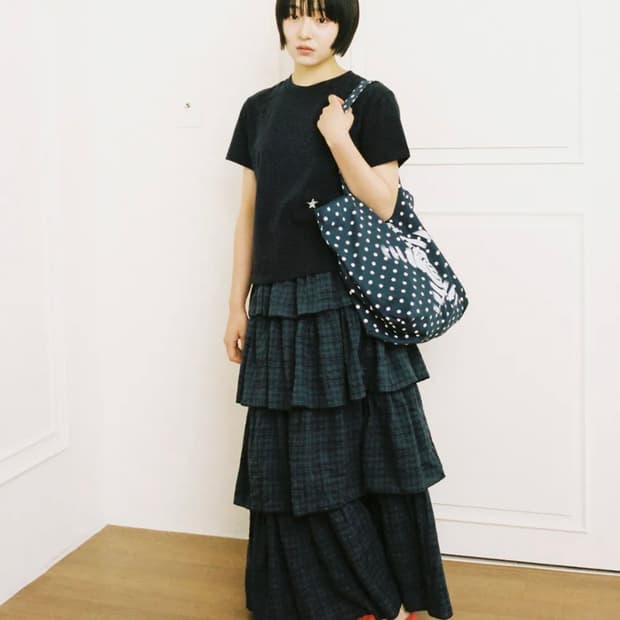 (아일릿 원희 착용) 웹하우스 트위스터 체크 티어드 스커트 네이비