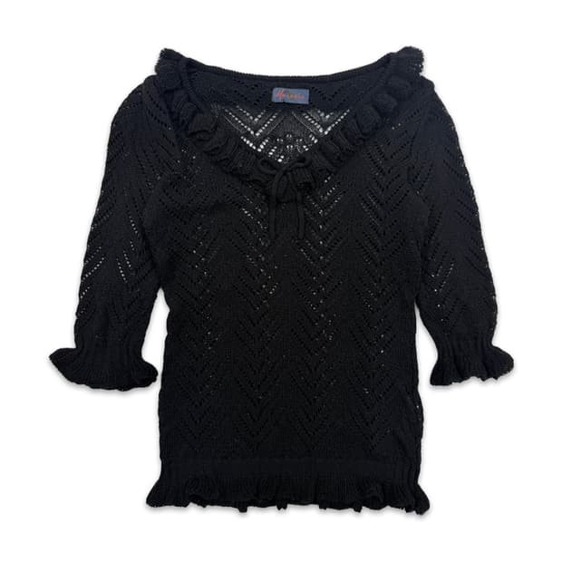 빈티지 블랙 모리 시스루 프릴 레이어드 니트