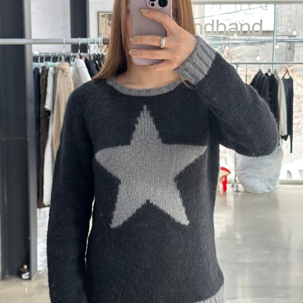 히스테릭글래머 스타 울 배색 니트