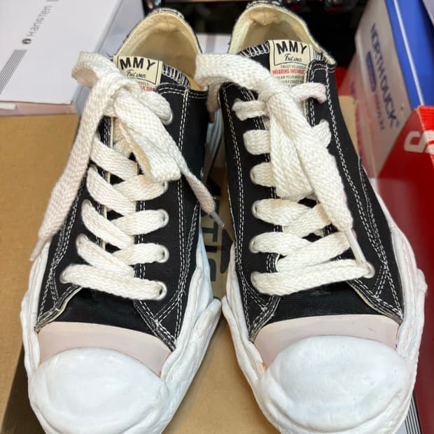 (44) 메종 미하라 야스히로 행크 OG 솔 캔버스 로우탑 스니커즈 블랙