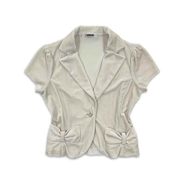 빈티지 러블리 리본 캡소매 벨벳 자켓