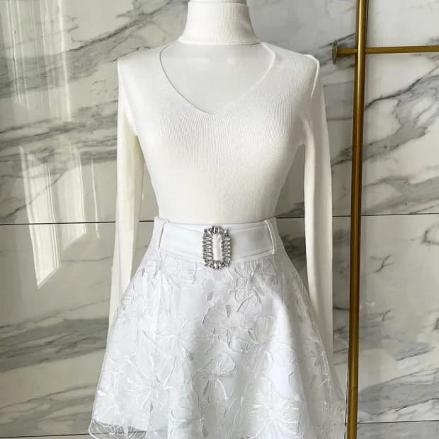 큐빅 벨트 a라인 레이스 미니 스커트