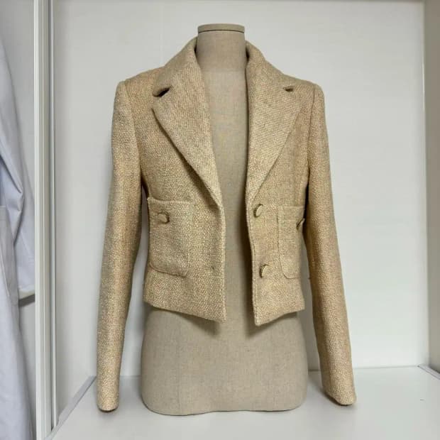 트위드 크롭 베이지 자켓