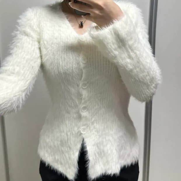 페이크 앙고라 니트 가디건