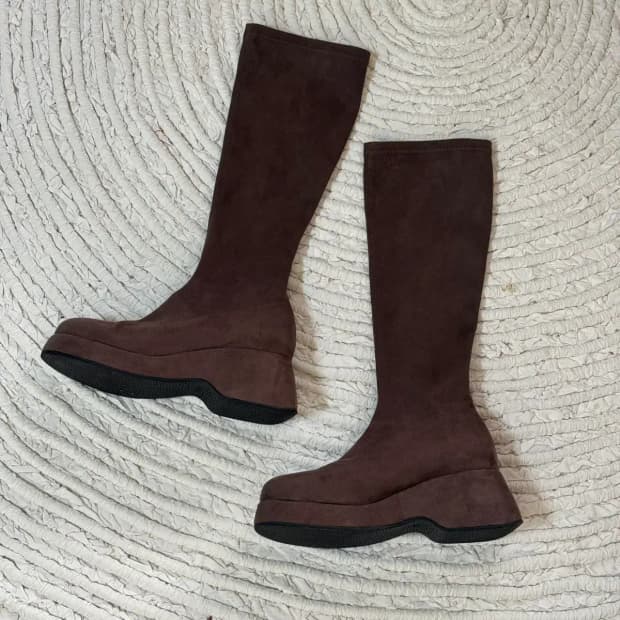 스웨이드 브라운 롱부츠 통굽 230
