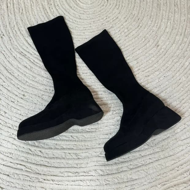 블랙 스웨이드 롱부츠 통굽235