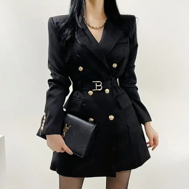 발* B벨티드 더블버튼 자켓원피스 55