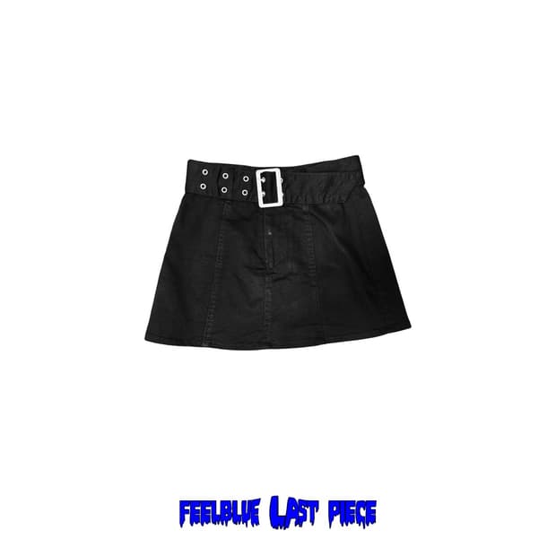 Eyelet-Belted Set black mini skirt