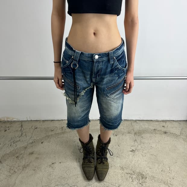 Place Plan 그런지 키링 데님 쇼츠