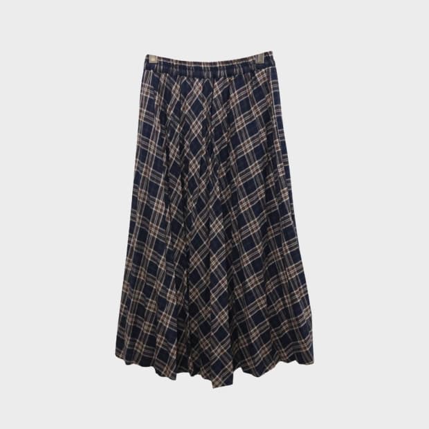 코르자 체크 밴딩 울 혼방 롱 스커트 61168