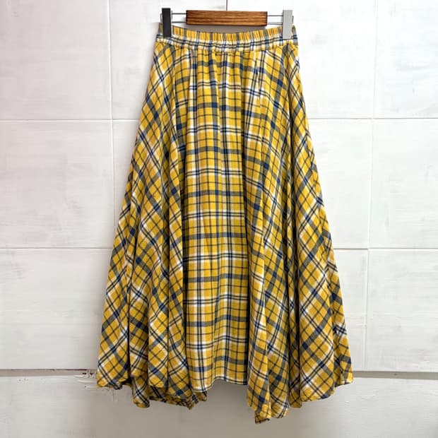 코튼 언발 체크 롱 플레어 스커트 치마 (JPN)