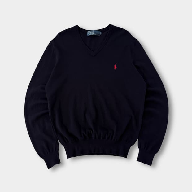 폴로 랄프로렌 루즈핏 딥네이비 울 브이넥 니트