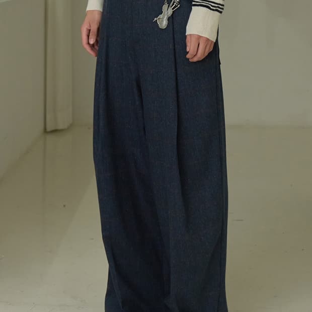 구매) 웨이비니스 딥 원턱 울 체크 트라우저 슬랙스 네이비 3