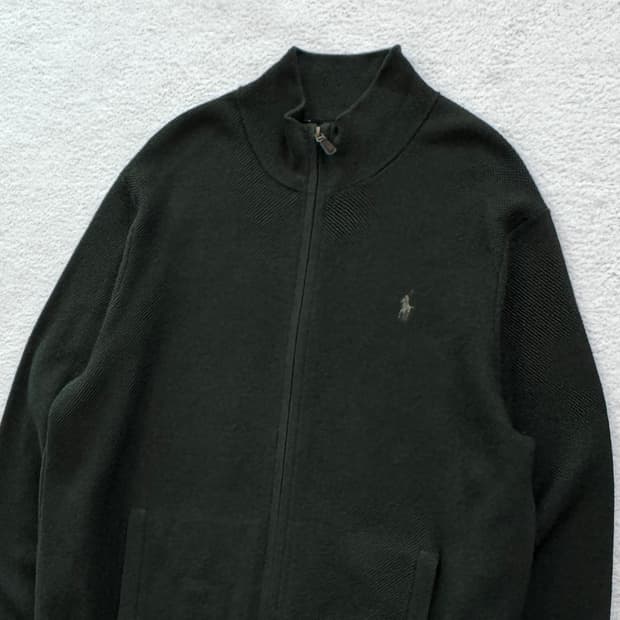 QR 폴로 카키 니트 집업