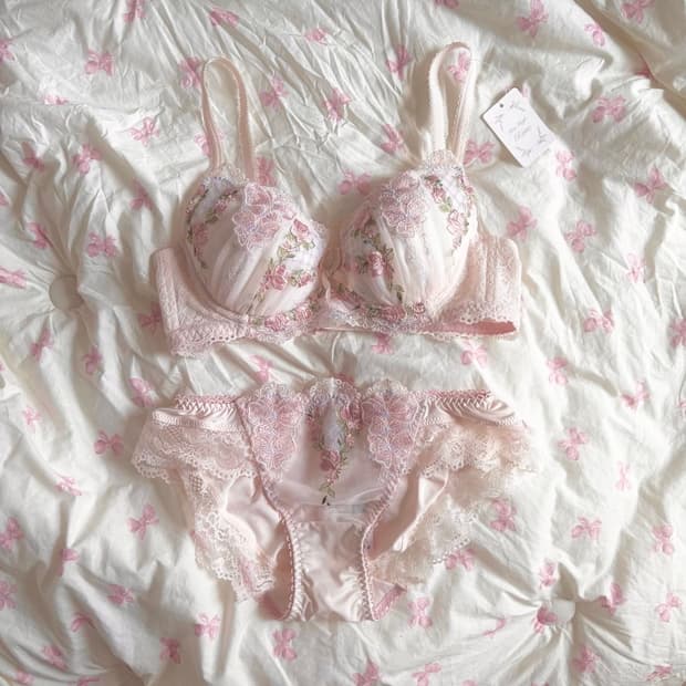 일본 고급 자수 속옷 브라 팬티 set 란제리 핑크 레이스 70c
