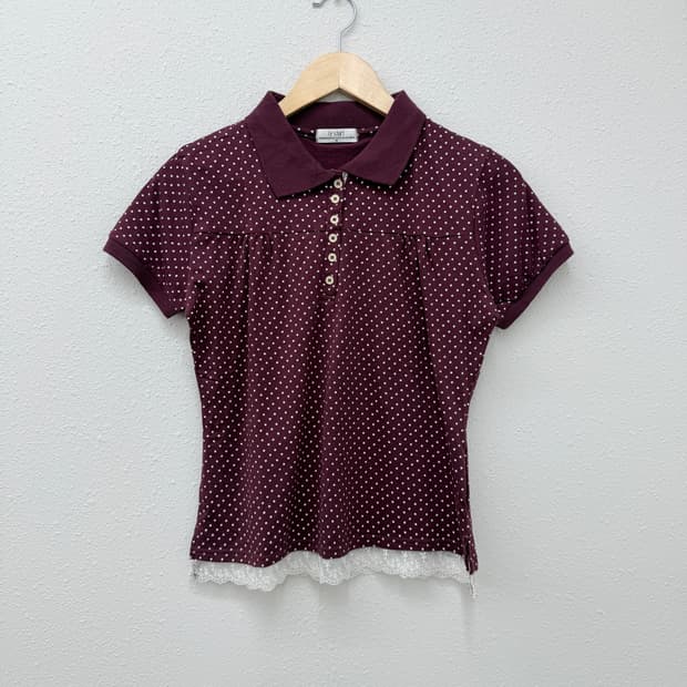 빈티지 버건디 도트 레이스 카라티