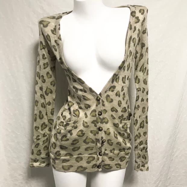 빈티지 갸루 레오파드 딥 브이넥 가디건