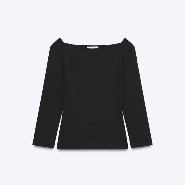 Zara 보트넥 티셔츠 7부 블랙