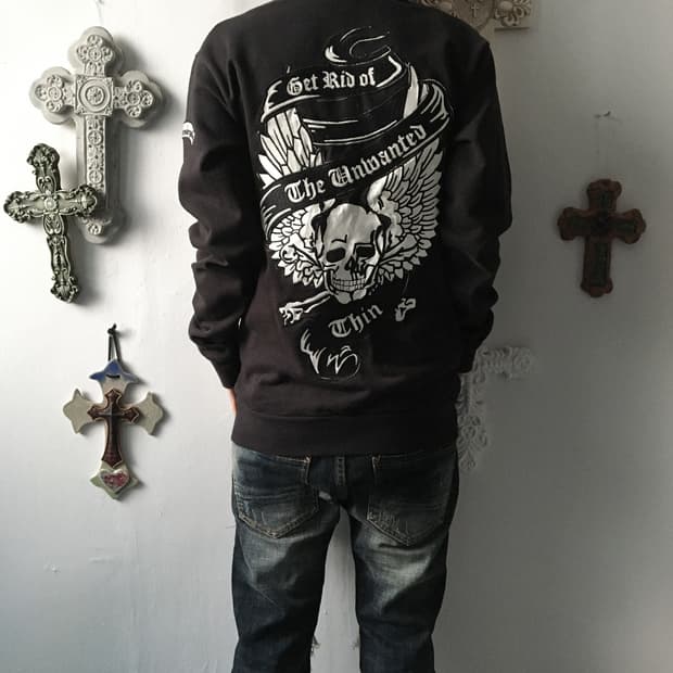 Back skull patch point hood zip pu