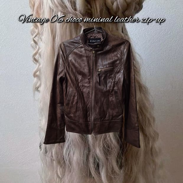 Vintage 06 choco mininal leather zip-up