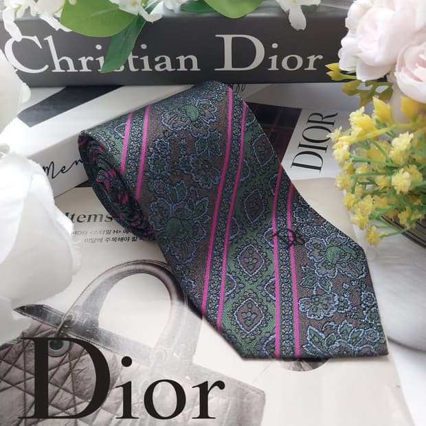 디올 실크 다크그린 패턴 넥타이 8.3cm A+~A등급 K2492
