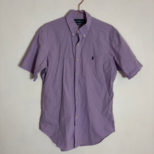 폴로랄프로렌 깅엄체크 반팔 셔츠 퍼플(M)