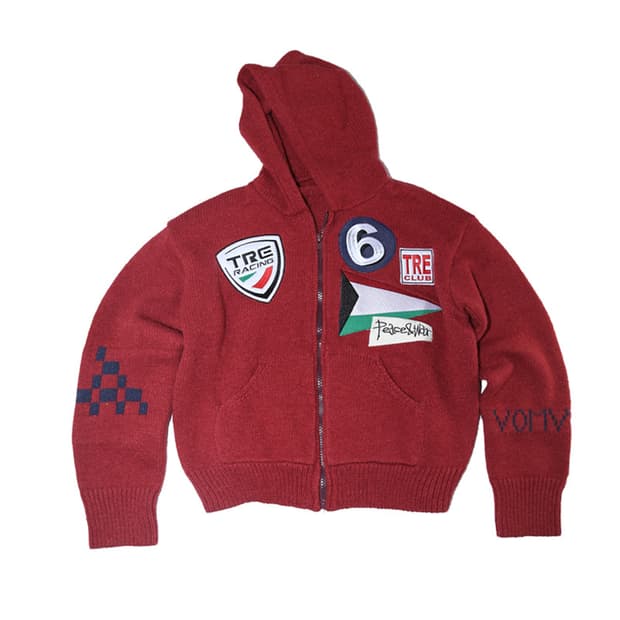 [TRECLUB] 레이싱 패치 레드 니트 후드 집업
