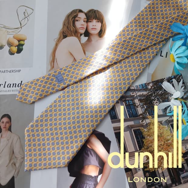 던힐 실크 옐로 플라워&로고 패턴 넥타이 9.2cm A+등급 A19061