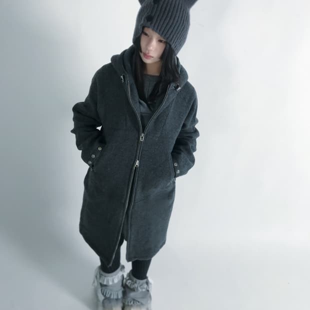 Eyelet point 2 way grey hooded coat