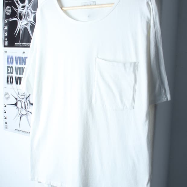 W(XL) 쿠즈텡 반팔 티셔츠 오버핏 화이트 무지 포켓-H30215